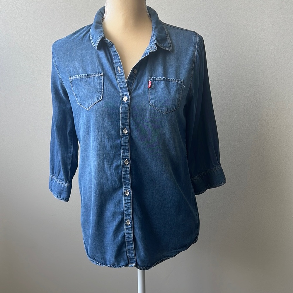 Levi’s Girl’s Teen Denim Button Front Shirt w Split Back Western Pockets Size XL